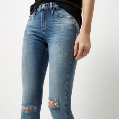 Blue bleach ripped Amelie super skinny jeans
